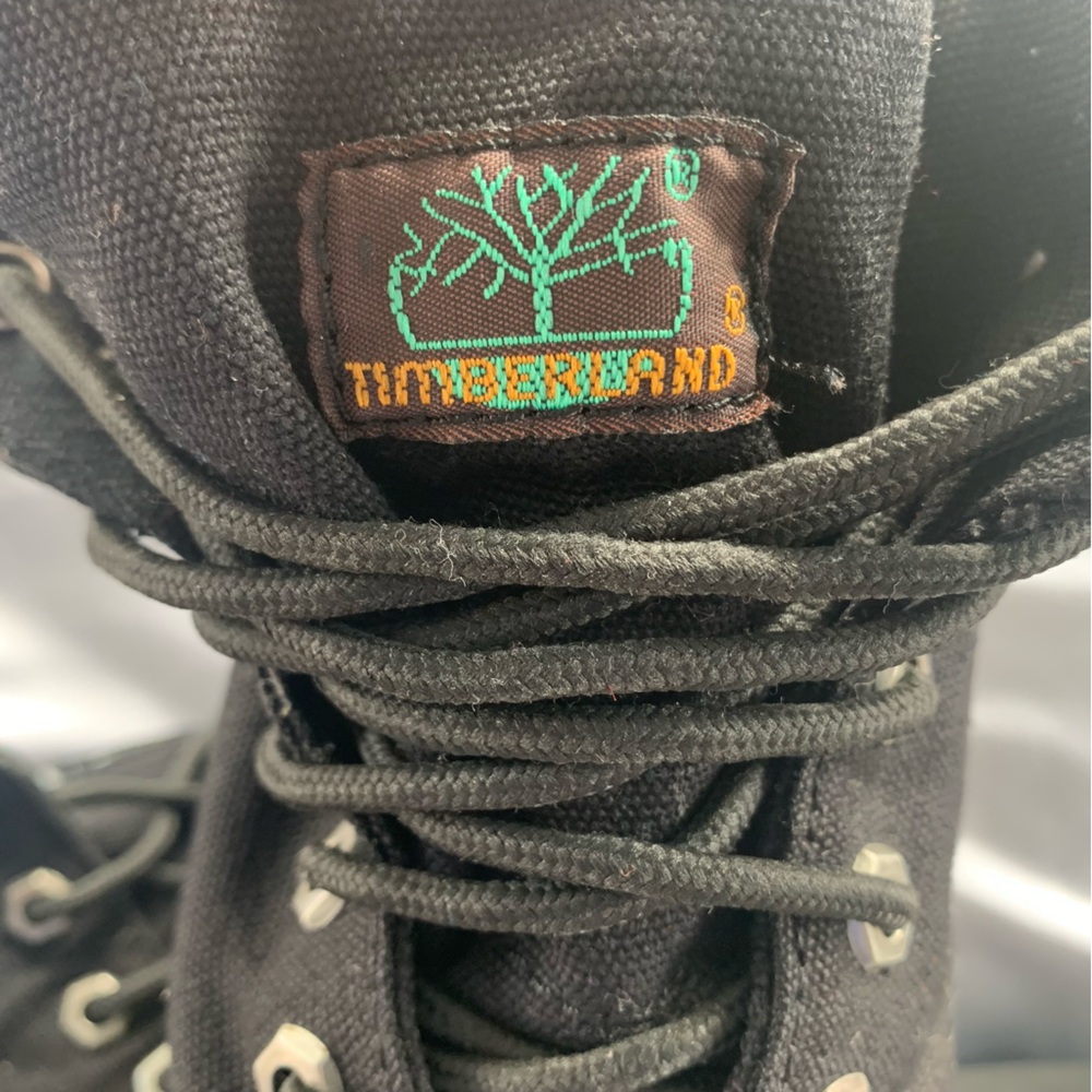 Vintage Timberland All Black (12) Lace-Up Boots; bottom suede top half canvas - Picture 11 of 16